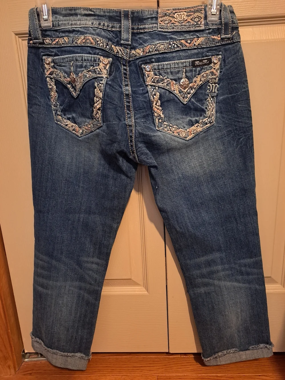 Miss Me Blue Cropped Ankle Jeans with Embellished Pockets